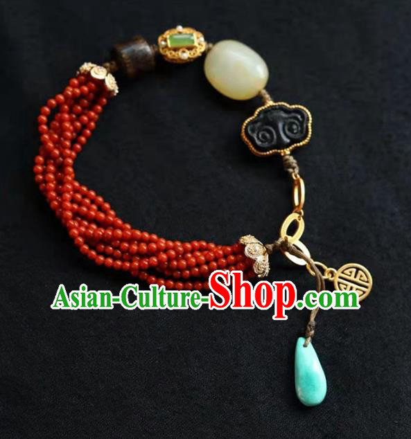 China Handmade Red Beads Bracelet Traditional Jewelry Accessories National Agarwood Bangle China Handmade Red Beads Bracelet Traditional Jewelry Accessories National Agarwood Bangle