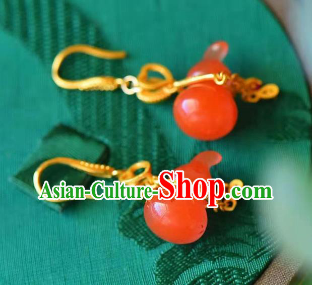 Handmade China Agate Gourd Earrings Traditional Golden Tassel Ear Jewelry Accessories Handmade China Agate Gourd Earrings Traditional Golden Tassel Ear Jewelry Accessories