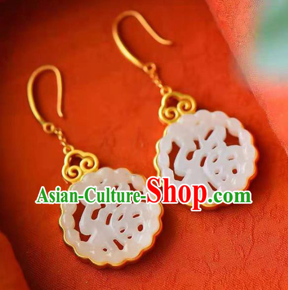 Handmade China Golden Cloud Ear Jewelry Accessories Traditional Cheongsam White Jade Lucky Earrings Handmade China Golden Cloud Ear Jewelry Accessories Traditional Cheongsam White Jade Lucky Earrings
