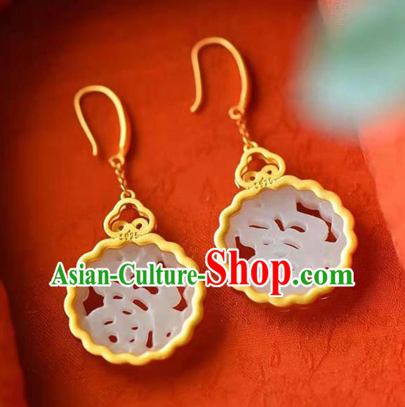 Handmade China Golden Cloud Ear Jewelry Accessories Traditional Cheongsam White Jade Lucky Earrings Handmade China Golden Cloud Ear Jewelry Accessories Traditional Cheongsam White Jade Lucky Earrings