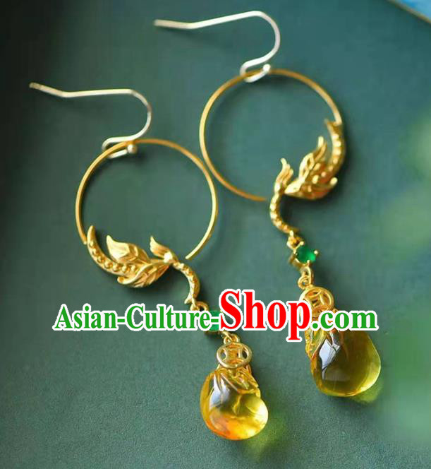 Handmade China National Ear Jewelry Accessories Traditional Cheongsam Succinite Earrings Handmade China National Ear Jewelry Accessories Traditional Cheongsam Succinite Earrings