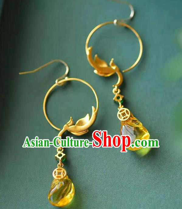 Handmade China National Ear Jewelry Accessories Traditional Cheongsam Succinite Earrings Handmade China National Ear Jewelry Accessories Traditional Cheongsam Succinite Earrings