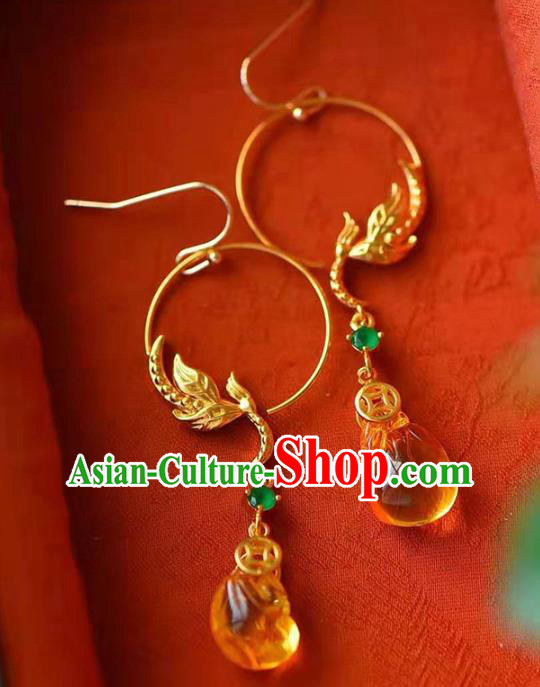 Handmade China National Ear Jewelry Accessories Traditional Cheongsam Succinite Earrings Handmade China National Ear Jewelry Accessories Traditional Cheongsam Succinite Earrings