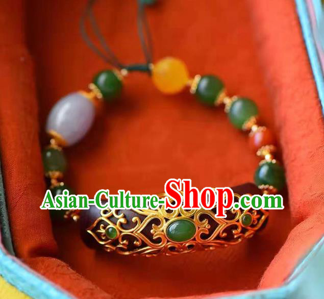 China Handmade Golden Lotus Bracelet Traditional Jewelry Accessories National Ebony Bangle China Handmade Golden Lotus Bracelet Traditional Jewelry Accessories National Ebony Bangle