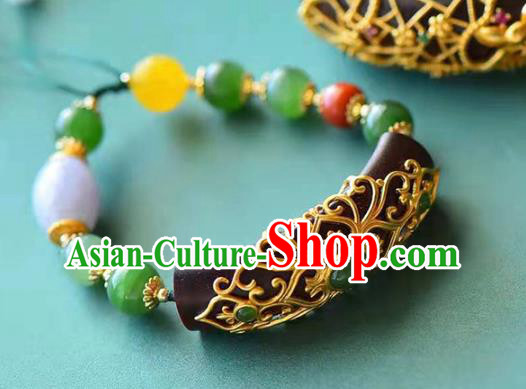 China Handmade Golden Lotus Bracelet Traditional Jewelry Accessories National Ebony Bangle China Handmade Golden Lotus Bracelet Traditional Jewelry Accessories National Ebony Bangle