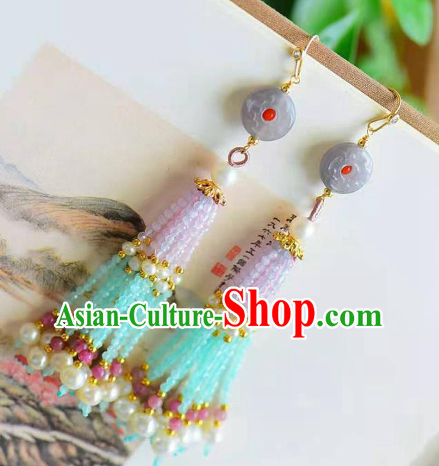 Handmade China Hetian Jade Ear National Jewelry Accessories Traditional Cheongsam Pearls Tassel Earrings Handmade China Hetian Jade Ear National Jewelry Accessories Traditional Cheongsam Pearls Tassel Earrings
