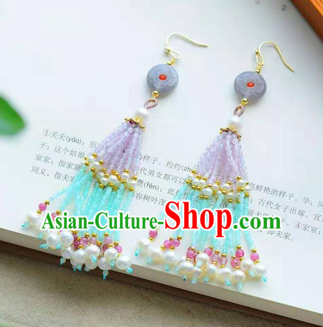 Handmade China Hetian Jade Ear National Jewelry Accessories Traditional Cheongsam Pearls Tassel Earrings Handmade China Hetian Jade Ear National Jewelry Accessories Traditional Cheongsam Pearls Tassel Earrings