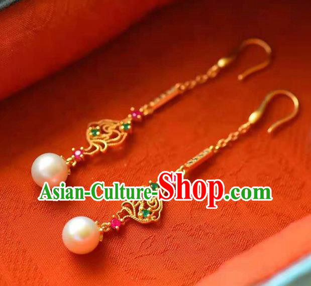 Handmade China Pearl Tassel Ear National Jewelry Accessories Traditional Cheongsam Golden Earrings Handmade China Pearl Tassel Ear National Jewelry Accessories Traditional Cheongsam Golden Earrings