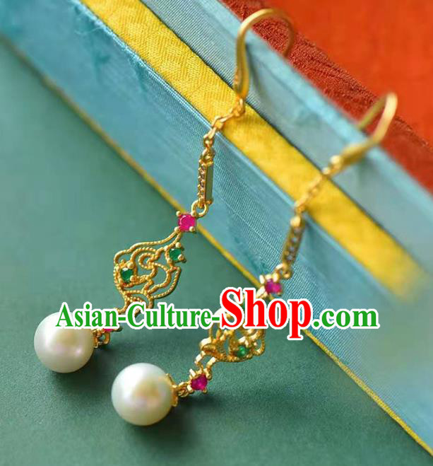 Handmade China Pearl Tassel Ear National Jewelry Accessories Traditional Cheongsam Golden Earrings Handmade China Pearl Tassel Ear National Jewelry Accessories Traditional Cheongsam Golden Earrings