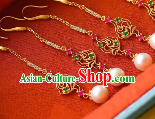 Handmade China Pearl Tassel Ear National Jewelry Accessories Traditional Cheongsam Golden Earrings Handmade China Pearl Tassel Ear National Jewelry Accessories Traditional Cheongsam Golden Earrings