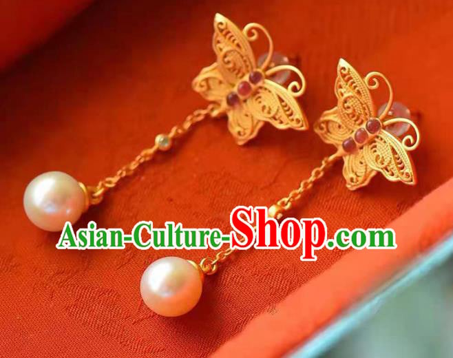 Handmade China Golden Butterfly Ear National Jewelry Accessories Traditional Cheongsam Tourmaline Pearl Earrings Handmade China Golden Butterfly Ear National Jewelry Accessories Traditional Cheongsam Tourmaline Pearl Earrings