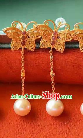 Handmade China Golden Butterfly Ear National Jewelry Accessories Traditional Cheongsam Tourmaline Pearl Earrings Handmade China Golden Butterfly Ear National Jewelry Accessories Traditional Cheongsam Tourmaline Pearl Earrings
