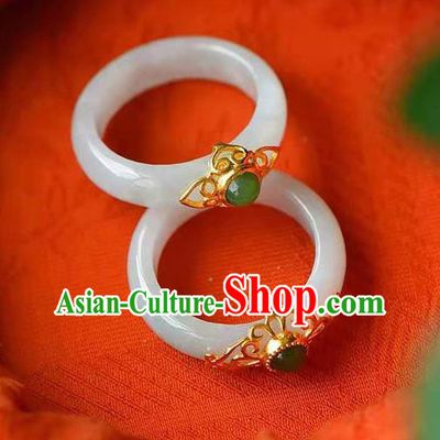 China Ancient Princess White Jade Ring Jewelry Traditional Handmade Circlet Accessories