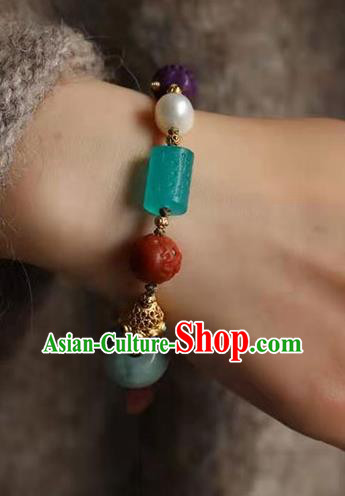 China Handmade Jadeite Pearl Bracelet Traditional Jewelry Accessories National Agate Gourd Bangle China Handmade Jadeite Pearl Bracelet Traditional Jewelry Accessories National Agate Gourd Bangle