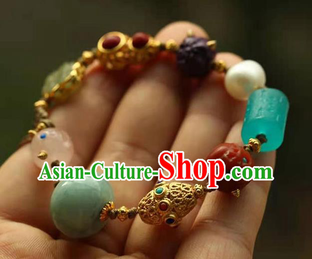 China Handmade Jadeite Pearl Bracelet Traditional Jewelry Accessories National Agate Gourd Bangle China Handmade Jadeite Pearl Bracelet Traditional Jewelry Accessories National Agate Gourd Bangle