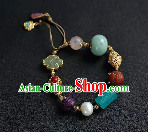 China Handmade Jadeite Pearl Bracelet Traditional Jewelry Accessories National Agate Gourd Bangle China Handmade Jadeite Pearl Bracelet Traditional Jewelry Accessories National Agate Gourd Bangle