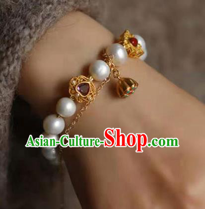 China Handmade Golden Gourd Bracelet Traditional Jewelry Accessories National Pearls Bangle China Handmade Golden Gourd Bracelet Traditional Jewelry Accessories National Pearls Bangle