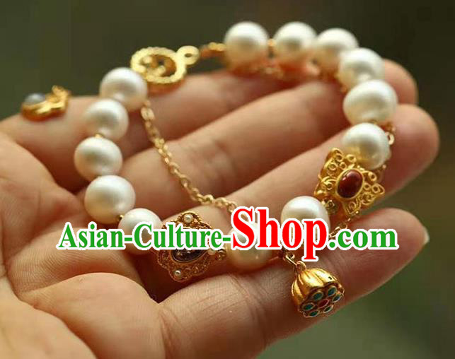 China Handmade Golden Gourd Bracelet Traditional Jewelry Accessories National Pearls Bangle China Handmade Golden Gourd Bracelet Traditional Jewelry Accessories National Pearls Bangle