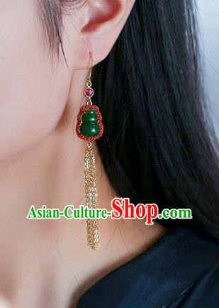 Handmade China Golden Tassel Ear National Jewelry Accessories Traditional Cheongsam Jade Gourd Earrings Handmade China Golden Tassel Ear National Jewelry Accessories Traditional Cheongsam Jade Gourd Earrings