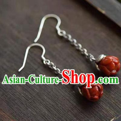 Handmade China Silver Ear National Jewelry Accessories Traditional Cheongsam Agate Mangnolia Earrings