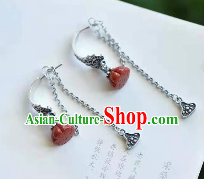 Handmade China Agate Lotus Seedpod Ear National Jewelry Accessories Traditional Cheongsam Silver Earrings Handmade China Agate Lotus Seedpod Ear National Jewelry Accessories Traditional Cheongsam Silver Earrings