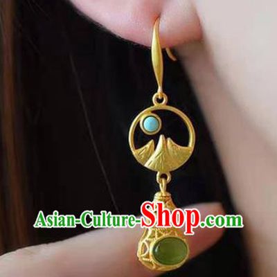 Handmade China Golden Gourd Ear National Jewelry Accessories Traditional Cheongsam Jade Earrings