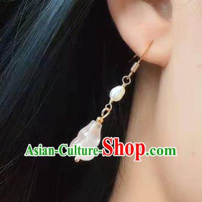 Handmade China Rose Quartz Gourd Ear National Jewelry Accessories Traditional Cheongsam Pearl Earrings
