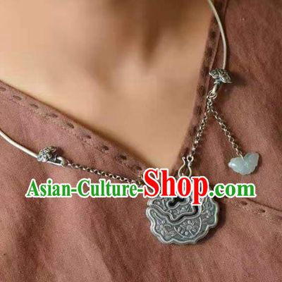Chinese Classical Jade Butterfly Tassel Necklace Pendant National Handmade Silver Longevity Lock Jewelry Accessories