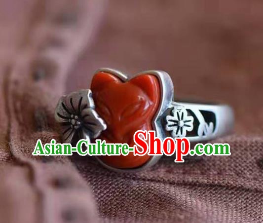 China National Agate Carving Fox Ring Jewelry Traditional Handmade Silver Circlet Accessories China National Agate Carving Fox Ring Jewelry Traditional Handmade Silver Circlet Accessories