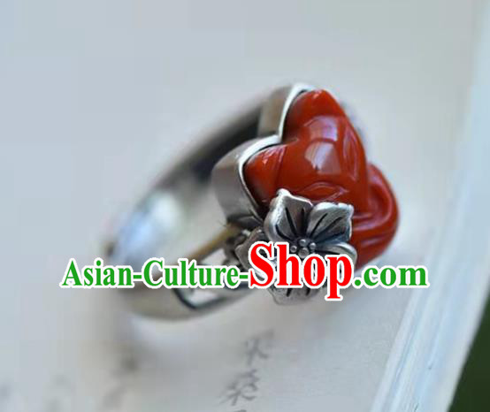 China National Agate Carving Fox Ring Jewelry Traditional Handmade Silver Circlet Accessories China National Agate Carving Fox Ring Jewelry Traditional Handmade Silver Circlet Accessories