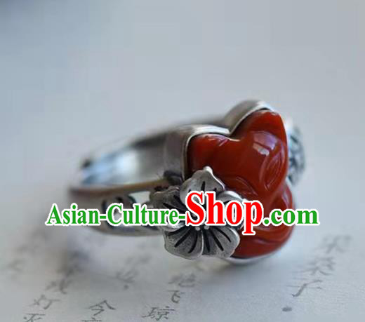 China National Agate Carving Fox Ring Jewelry Traditional Handmade Silver Circlet Accessories China National Agate Carving Fox Ring Jewelry Traditional Handmade Silver Circlet Accessories