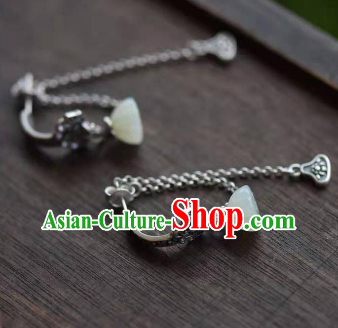 Handmade China Jade Lotus Seedpod Ear National Jewelry Accessories Traditional Cheongsam Silver Earrings Handmade China Jade Lotus Seedpod Ear National Jewelry Accessories Traditional Cheongsam Silver Earrings