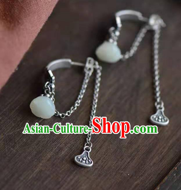 Handmade China Jade Lotus Seedpod Ear National Jewelry Accessories Traditional Cheongsam Silver Earrings Handmade China Jade Lotus Seedpod Ear National Jewelry Accessories Traditional Cheongsam Silver Earrings