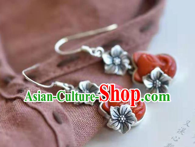 Handmade China Silver Ear Jewelry Accessories Traditional National Cheongsam Agate Carving Fox Earrings Handmade China Silver Ear Jewelry Accessories Traditional National Cheongsam Agate Carving Fox Earrings