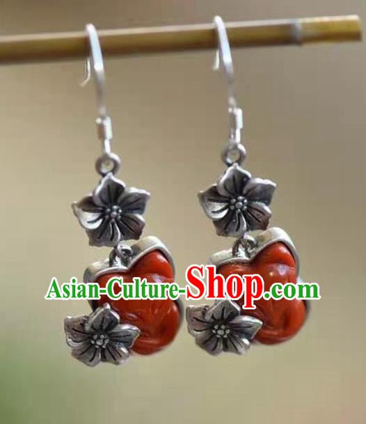Handmade China Silver Ear Jewelry Accessories Traditional National Cheongsam Agate Carving Fox Earrings Handmade China Silver Ear Jewelry Accessories Traditional National Cheongsam Agate Carving Fox Earrings