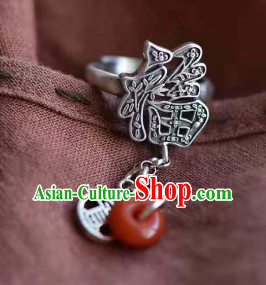 China National Agate Peace Buckle Ring Jewelry Traditional Handmade Silver Circlet Accessories China National Agate Peace Buckle Ring Jewelry Traditional Handmade Silver Circlet Accessories