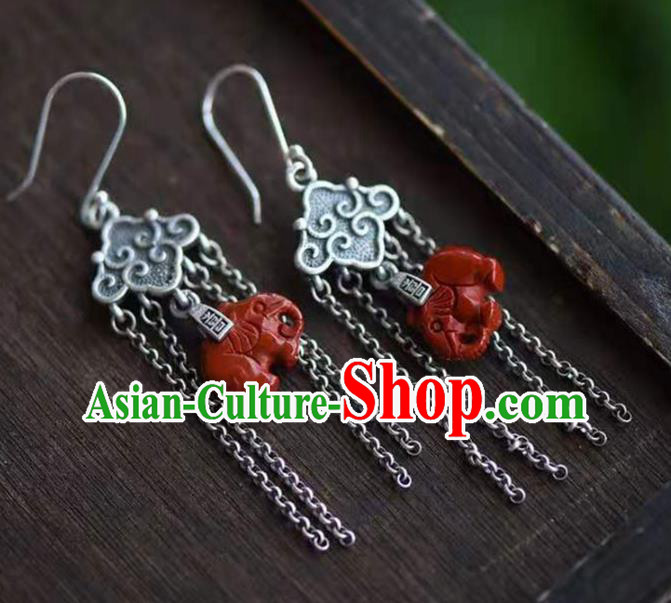 Handmade China Agate Elephant Ear Jewelry Accessories Traditional National Cheongsam Silver Tassel Earrings Handmade China Agate Elephant Ear Jewelry Accessories Traditional National Cheongsam Silver Tassel Earrings