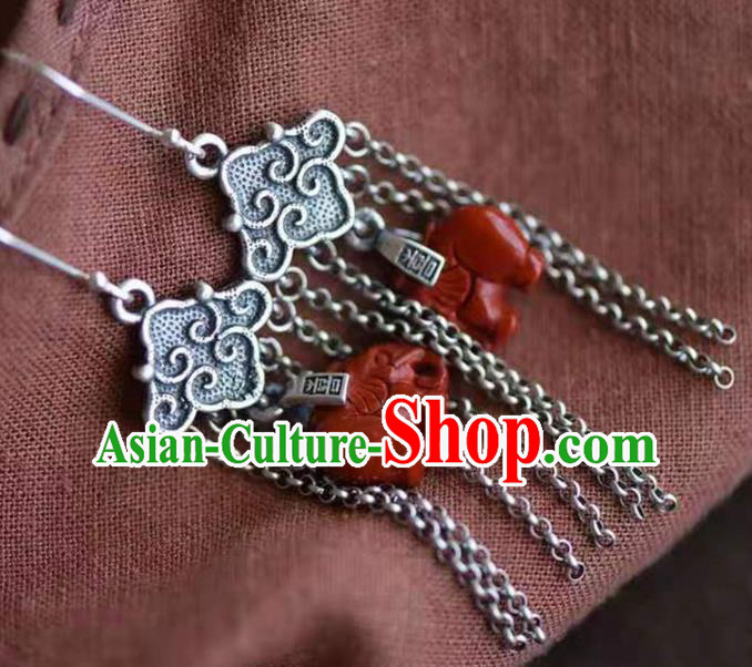 Handmade China Agate Elephant Ear Jewelry Accessories Traditional National Cheongsam Silver Tassel Earrings Handmade China Agate Elephant Ear Jewelry Accessories Traditional National Cheongsam Silver Tassel Earrings