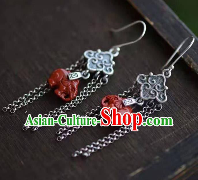 Handmade China Agate Elephant Ear Jewelry Accessories Traditional National Cheongsam Silver Tassel Earrings Handmade China Agate Elephant Ear Jewelry Accessories Traditional National Cheongsam Silver Tassel Earrings