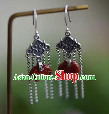 Handmade China Agate Elephant Ear Jewelry Accessories Traditional National Cheongsam Silver Tassel Earrings Handmade China Agate Elephant Ear Jewelry Accessories Traditional National Cheongsam Silver Tassel Earrings