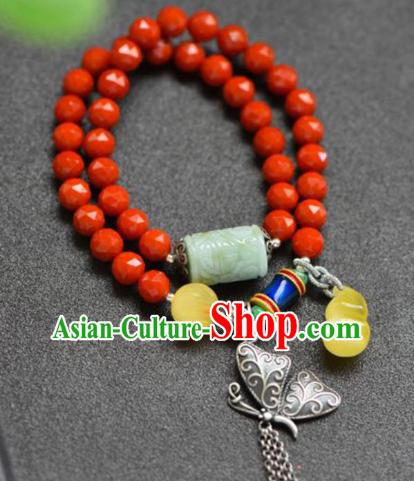 China Handmade Jade Carving Bracelet Traditional Jewelry Accessories National Silver Butterfly Bangle China Handmade Jade Carving Bracelet Traditional Jewelry Accessories National Silver Butterfly Bangle