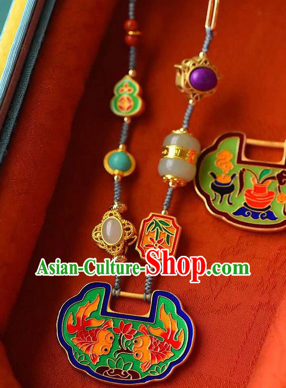 Chinese Classical Cloisonne Necklace Pendant National Handmade Jewelry Accessories Longevity Lock Chinese Classical Cloisonne Necklace Pendant National Handmade Jewelry Accessories Longevity Lock