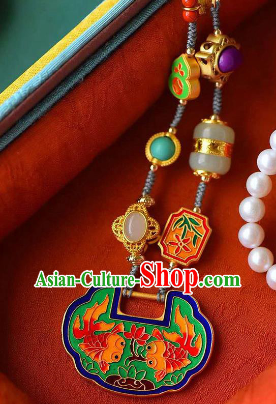 Chinese Classical Cloisonne Necklace Pendant National Handmade Jewelry Accessories Longevity Lock Chinese Classical Cloisonne Necklace Pendant National Handmade Jewelry Accessories Longevity Lock