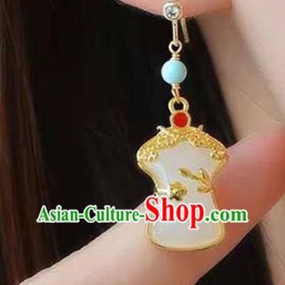 Handmade China Ear National Jewelry Accessories Traditional Cheongsam White Jade Earrings
