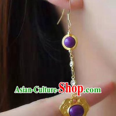 Handmade China Golden Lock Ear National Jewelry Accessories Traditional Cheongsam Fluorite Earrings