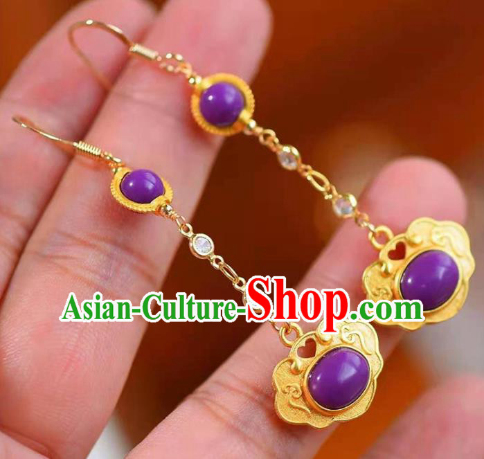 Handmade China Golden Lock Ear National Jewelry Accessories Traditional Cheongsam Fluorite Earrings Handmade China Golden Lock Ear National Jewelry Accessories Traditional Cheongsam Fluorite Earrings