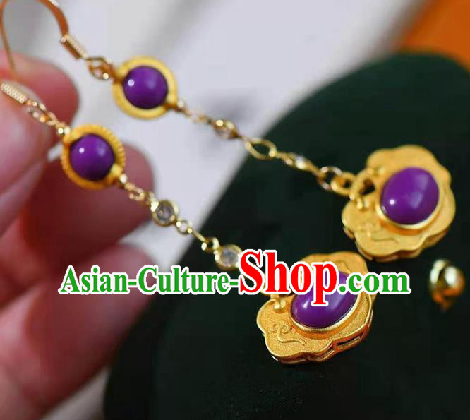 Handmade China Golden Lock Ear National Jewelry Accessories Traditional Cheongsam Fluorite Earrings Handmade China Golden Lock Ear National Jewelry Accessories Traditional Cheongsam Fluorite Earrings