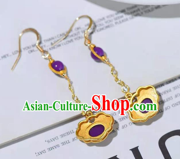 Handmade China Golden Lock Ear National Jewelry Accessories Traditional Cheongsam Fluorite Earrings Handmade China Golden Lock Ear National Jewelry Accessories Traditional Cheongsam Fluorite Earrings