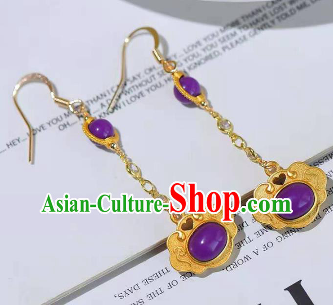Handmade China Golden Lock Ear National Jewelry Accessories Traditional Cheongsam Fluorite Earrings Handmade China Golden Lock Ear National Jewelry Accessories Traditional Cheongsam Fluorite Earrings