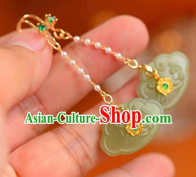 Handmade China Green Crystal Ear National Jewelry Accessories Traditional Cheongsam Jade Lock Earrings Handmade China Green Crystal Ear National Jewelry Accessories Traditional Cheongsam Jade Lock Earrings